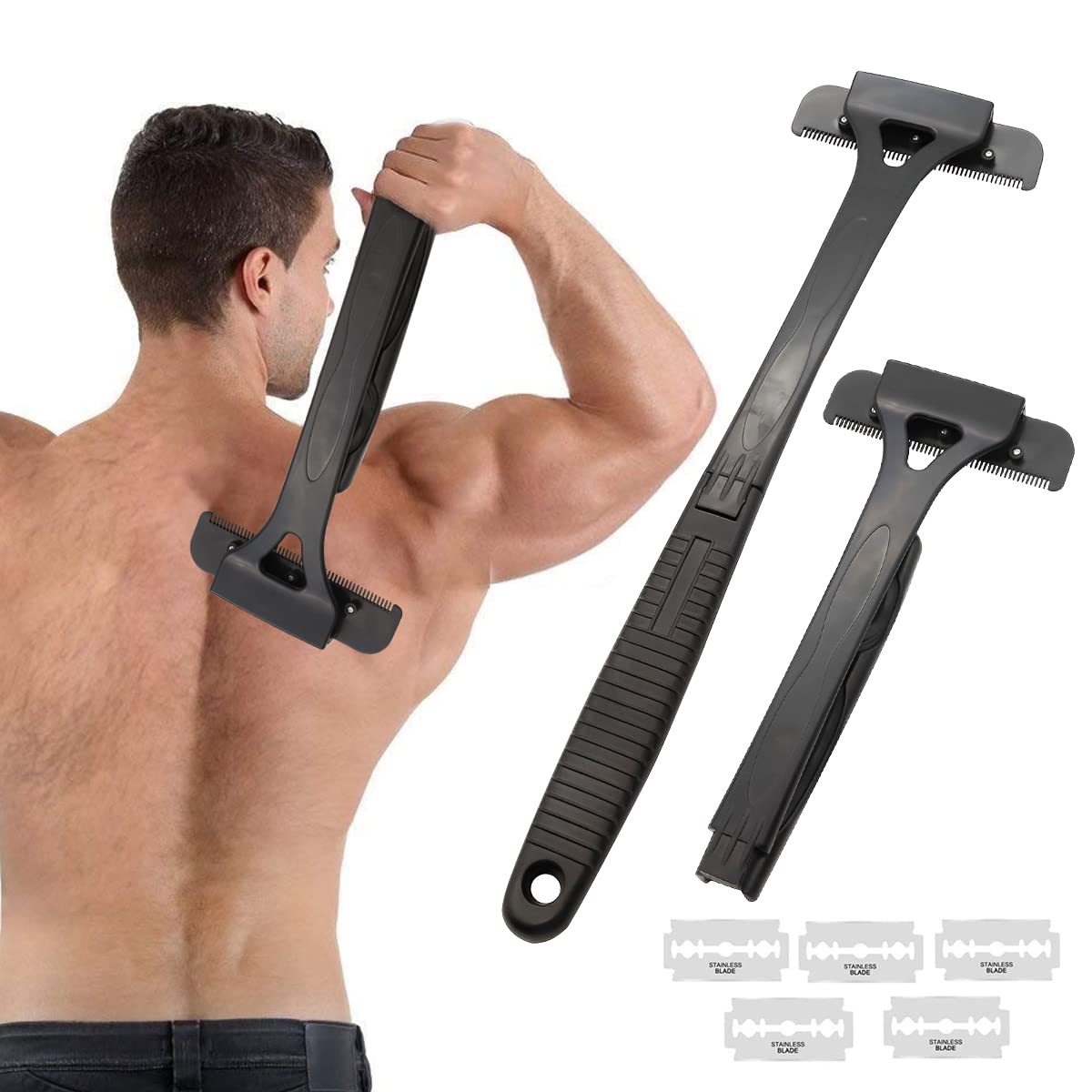 MAYCREATE Back Shaver for Men, Back Hair Removal and Body Shaver with Foldable Long Handle, Replaceable Ultra Wide Blades, DIY Shave Wet or Dry MAYCREATE Back Shaver for Men, Back Hair Removal and Body Shaver with Foldable Long Handle, Replaceable Ultra Wide Blades, DIY Shave Wet or Dry